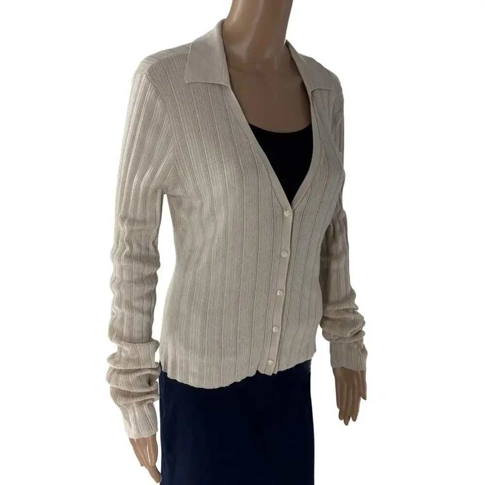Rag & Bone Champagne Gold Pacey V Neck Button Down Cardigan Sweater